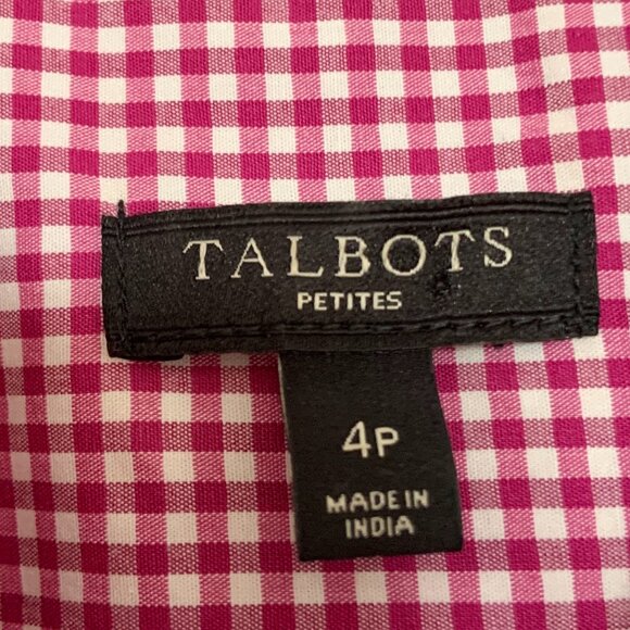 Women's Talbots Midi Sleeveless Pink White Gingham Shirt Dress Cotton Size 4P - Picture 4 of 7